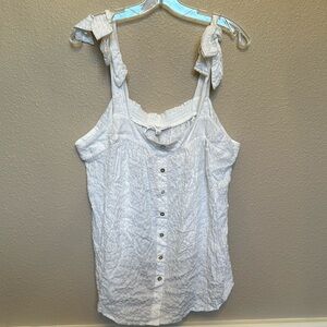 Jane + Delancey white crinkle top pull on sleeveless bow shoulder size L